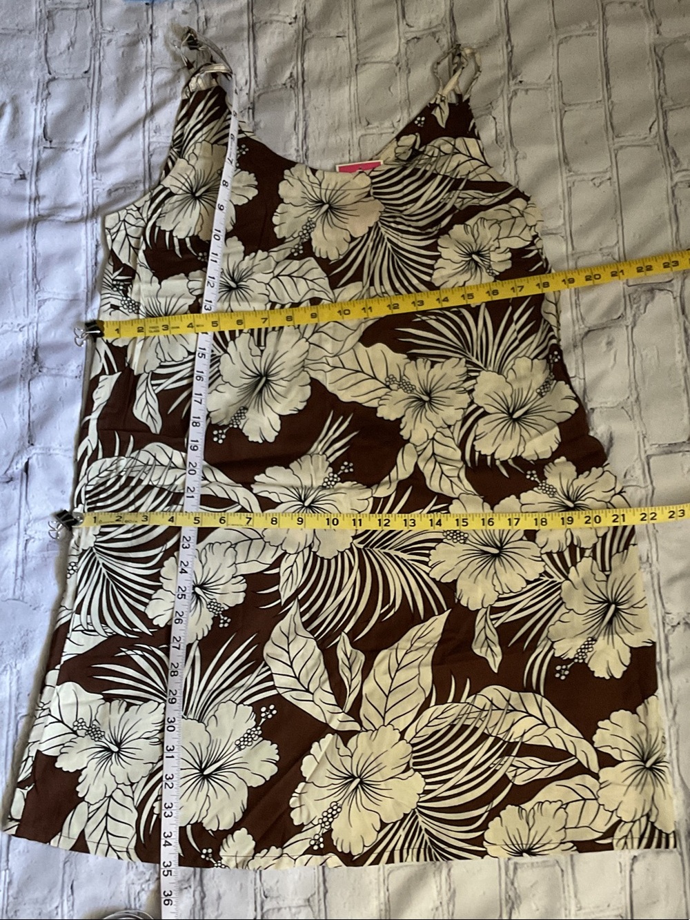 NWT Size Large Brown & Cream Tropical Floral Beach Cover-up Dress - Picture 4 of 6
